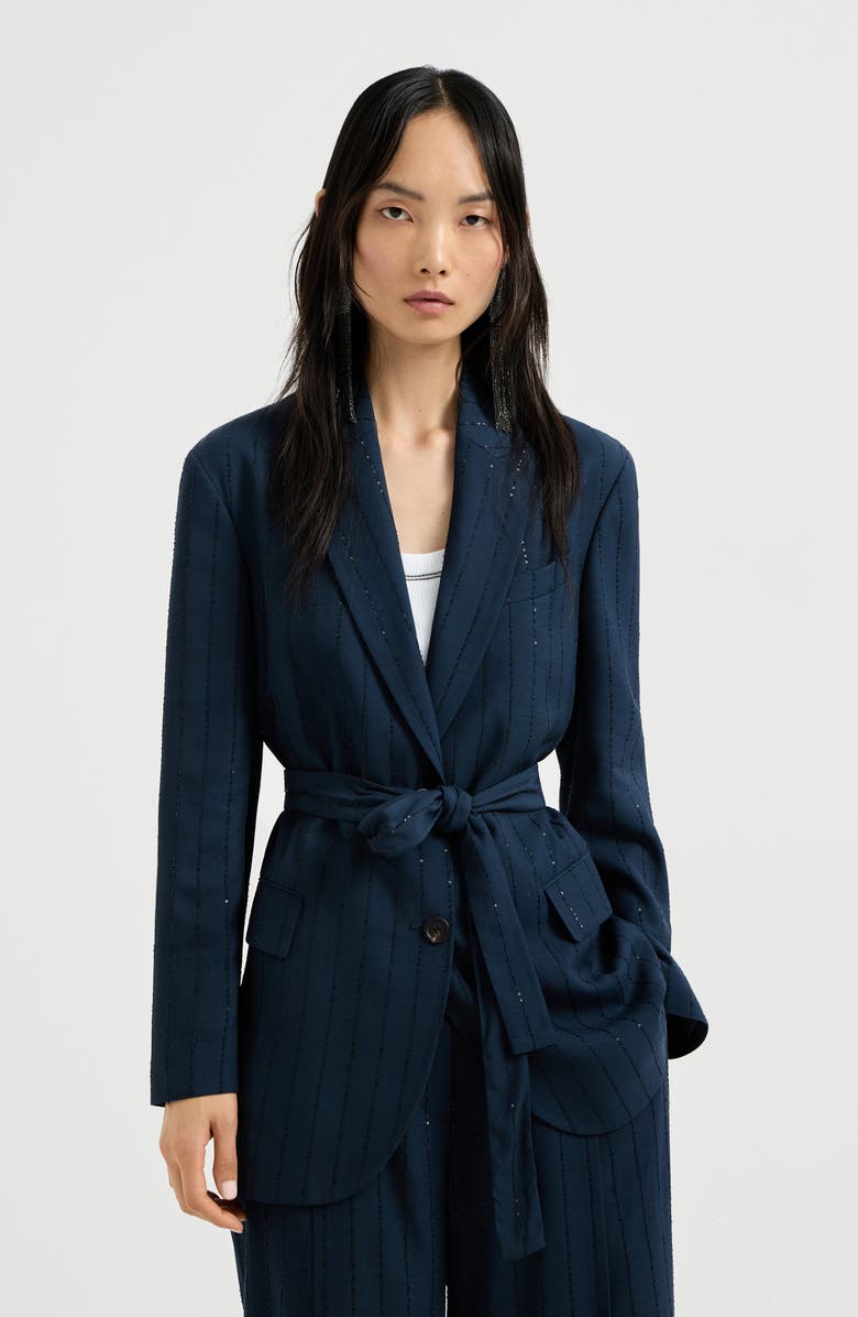 Brunello Cucinelli Dazzling chalk stripe blazer, Alternate, color, Blue