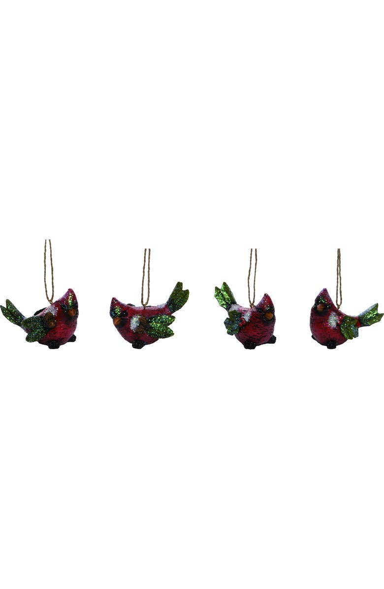 Transpac Resin Holly Leaf Cardinal Ornament Set of Christmas Decor, Main, color, Multi