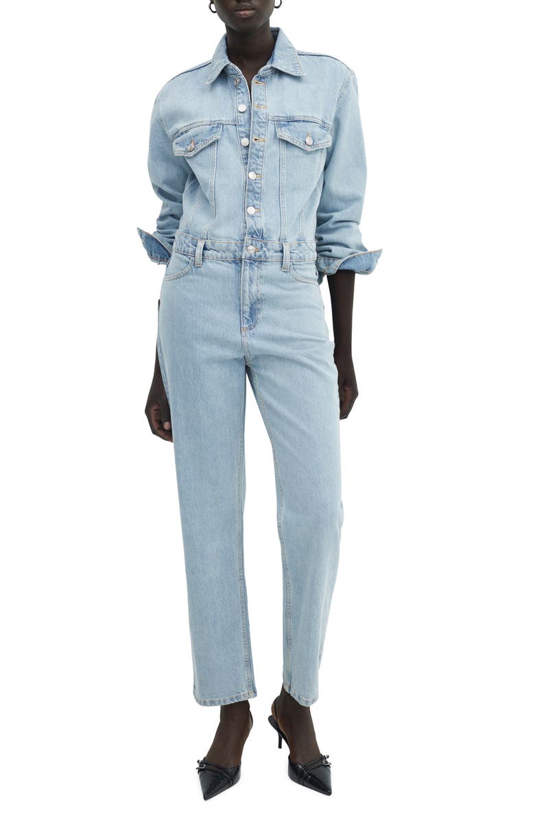 MANGO Long Sleeve Denim Jumpsuit, Main, color,