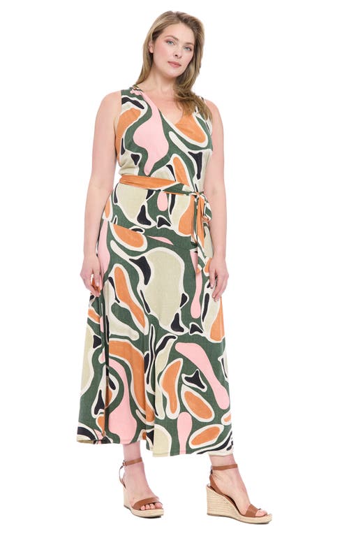 London Times Abstract Print Sleeveless Maxi Dress In Yellow