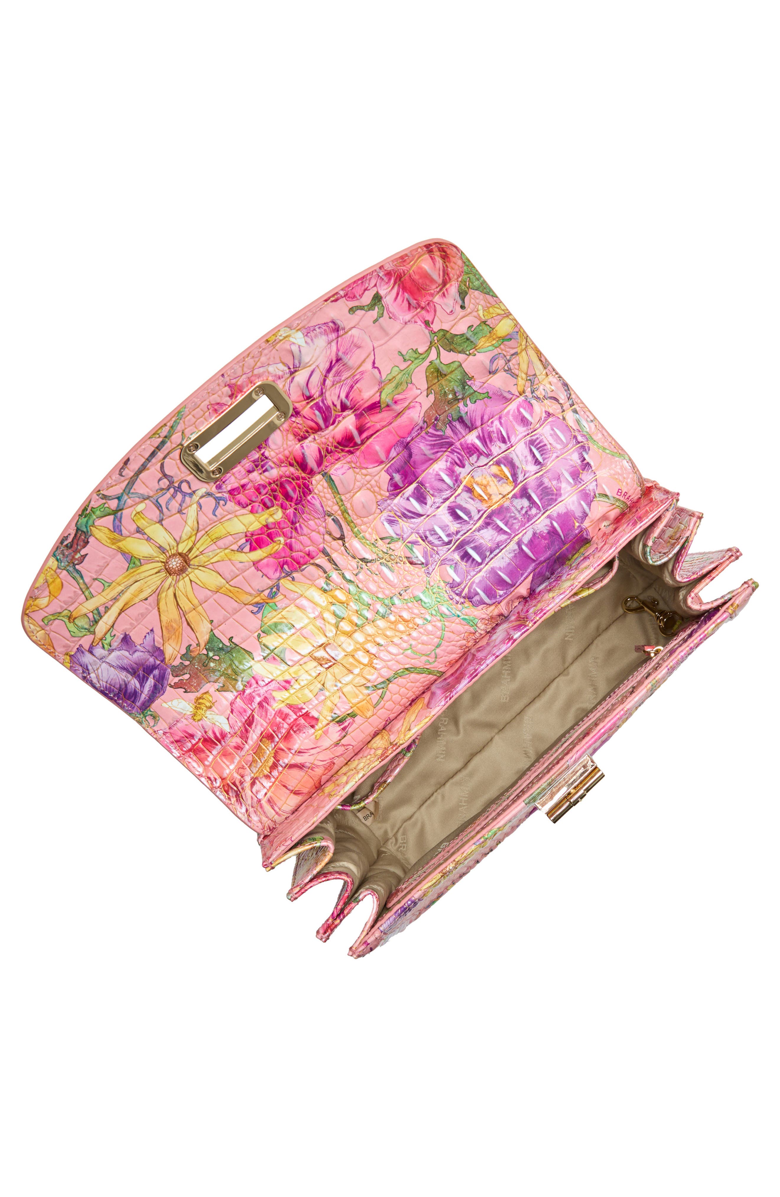 Brahmin Small Hallie Woven Straw & Croc Embossed Leather Satchel, Alternate, color, 