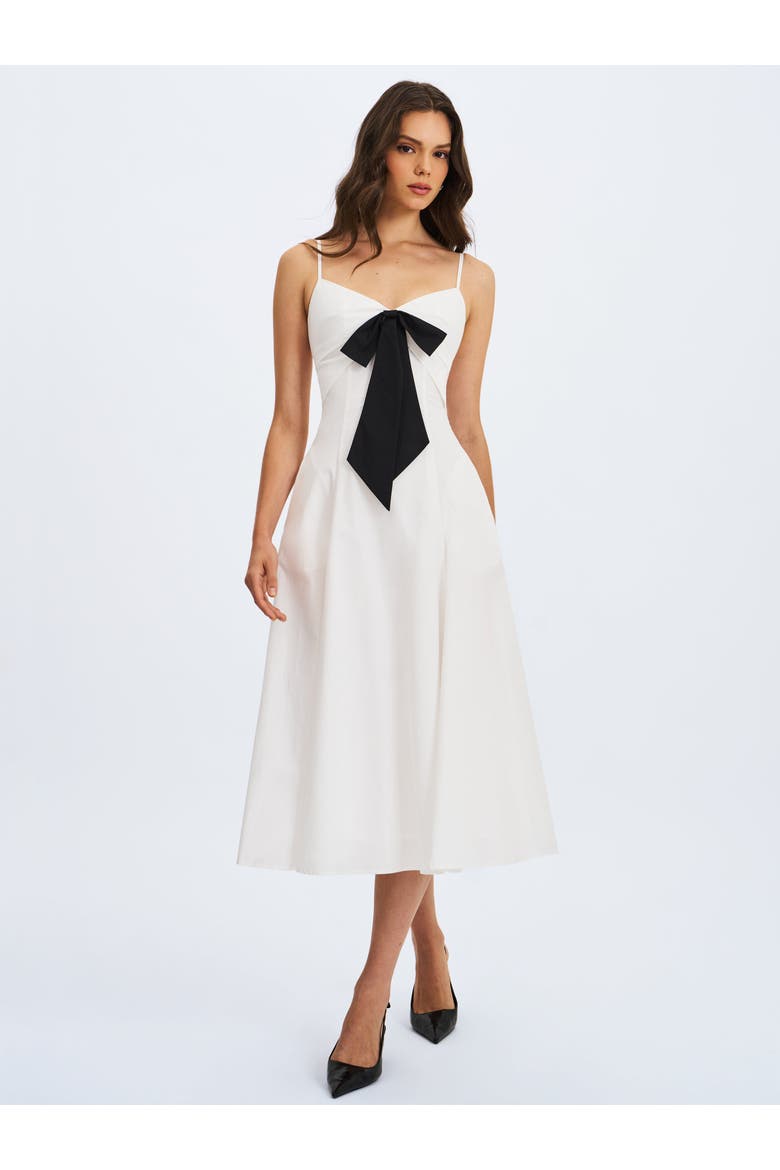 Corinne Poplin Flared Maxi Dress with Removable Bow, Alternate, color, White