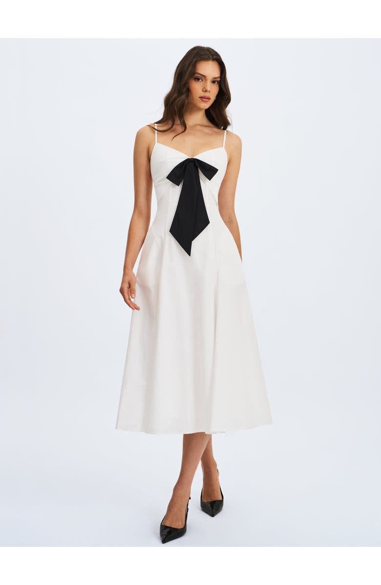 Miss Circle Corinne Poplin Flared Maxi Dress with Removable Bow, Alternate, color, White