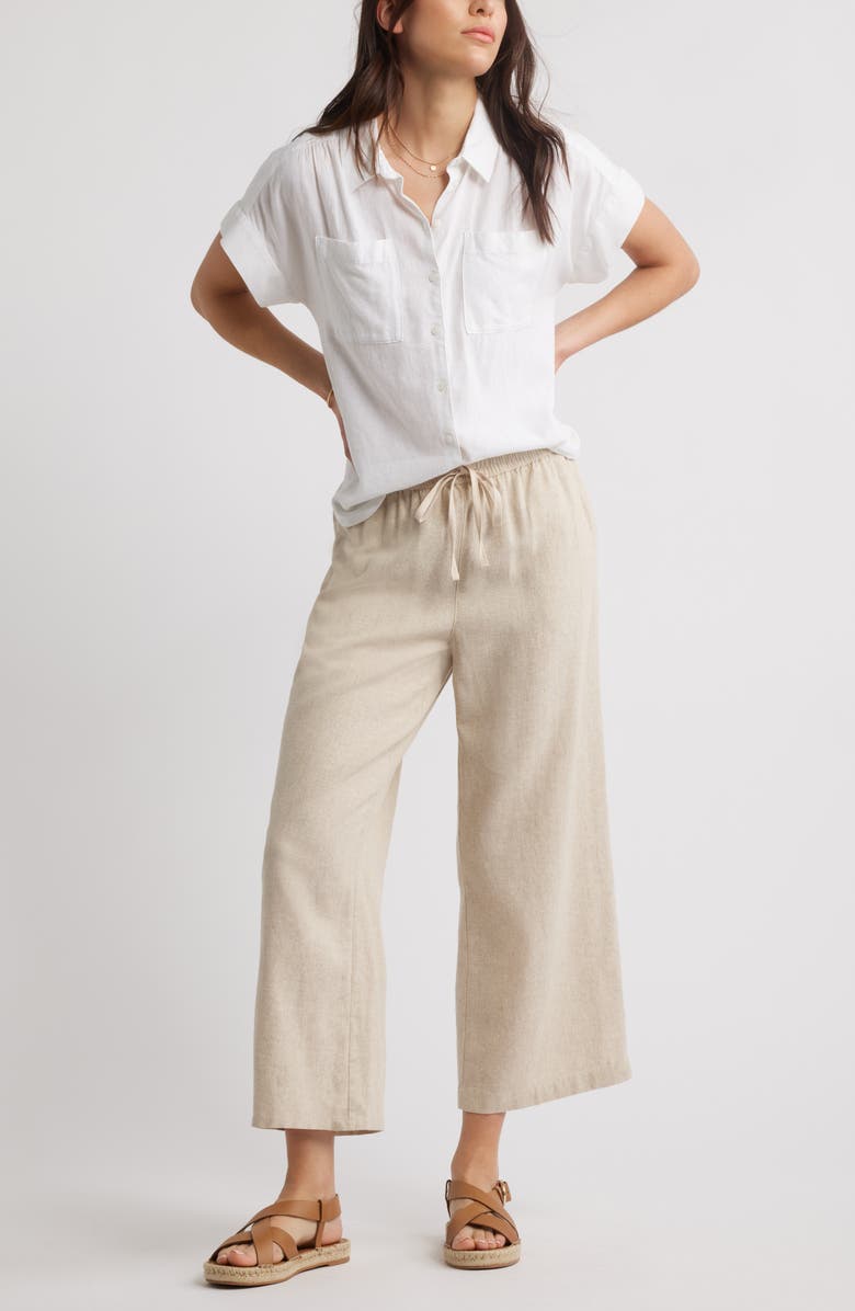 Linen Blend Short Sleeve Button-Up Shirt