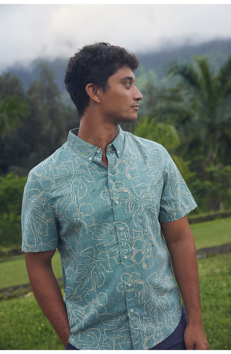 Reyn Spooner Monstera Ink Tailored Fit Short Sleeve Button-Down Shirt, Alternate, color,