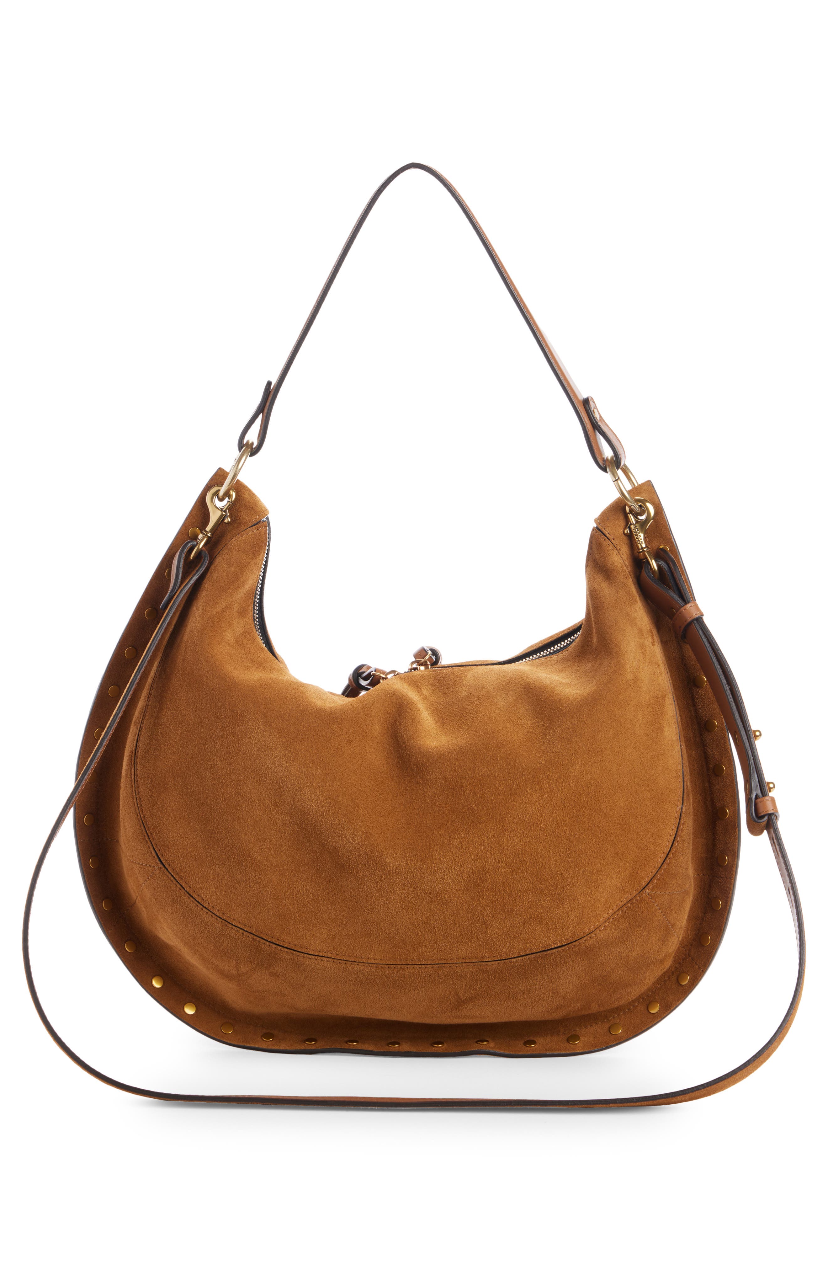Oskan Soft Studded Suede Hobo, Alternate, color, COGNAC 50CO