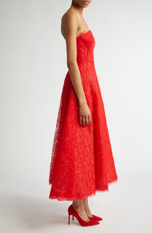 Shop Lela Rose Tulip Guipure Lace Strapless Gown In Poppy