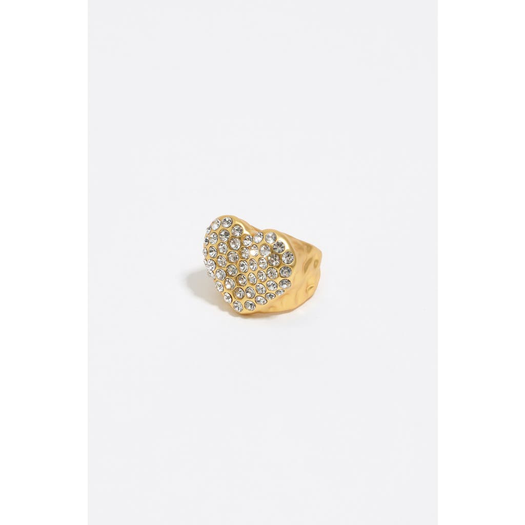Bimba Y Lola Matte Textured Heart Crystals Ring In Gold