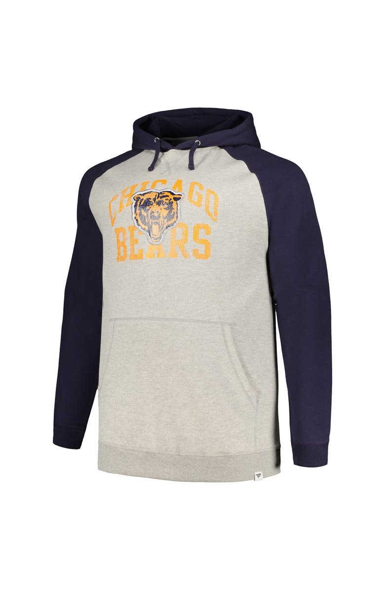 PROFILE Men's Profile Heather Gray/Navy Chicago Bears Big & Tall Favorite Arch Throwback Raglan Pullover Hoodie, Alternate, color,