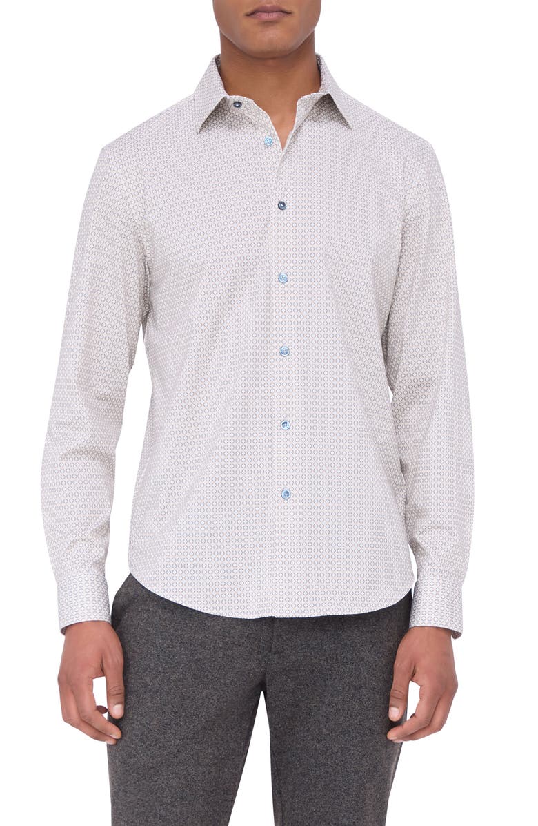 Bugatchi James OoohCotton<sup>®</sup> Geo Print Button-Up Shirt, Main, color, Dijon