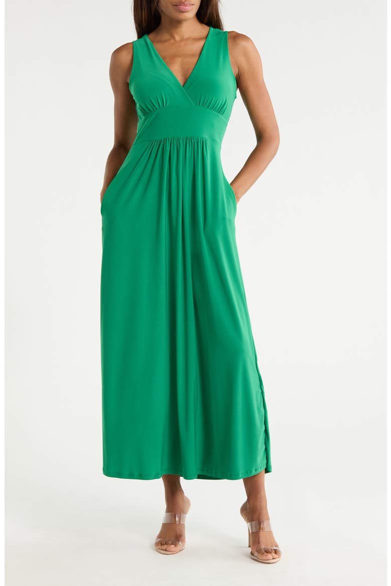 Sleeveless V-Neck Midi Dress, Main, color, GREEN