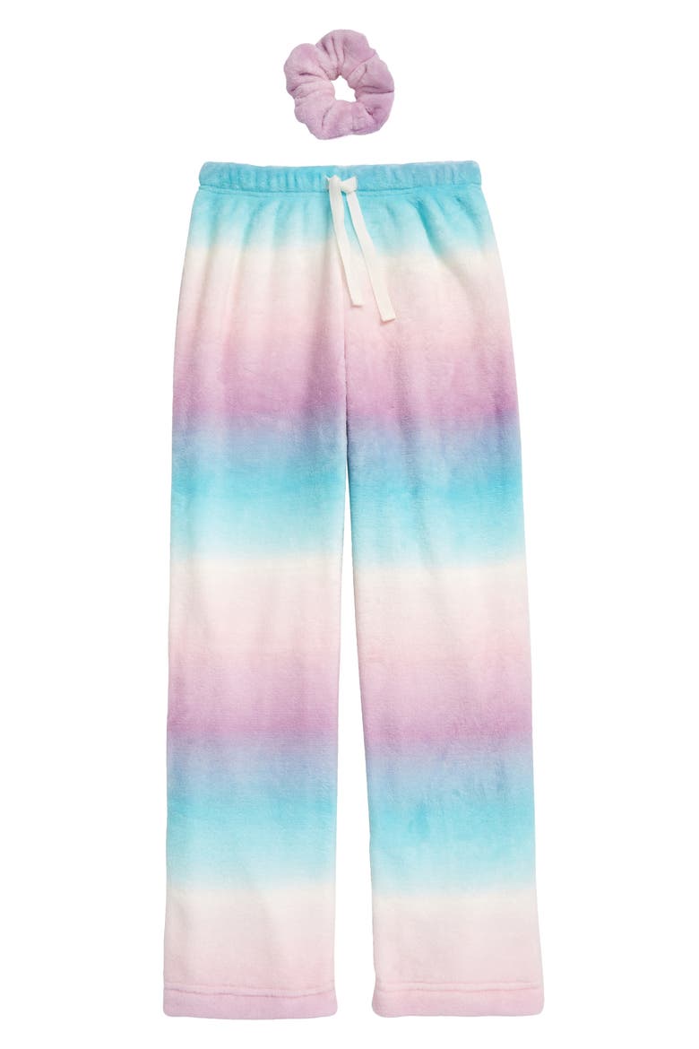 Kids' Fleece Pajama Pants with Scrunchie, Main, color, TEAL RADIANCE- PINK OMBRE