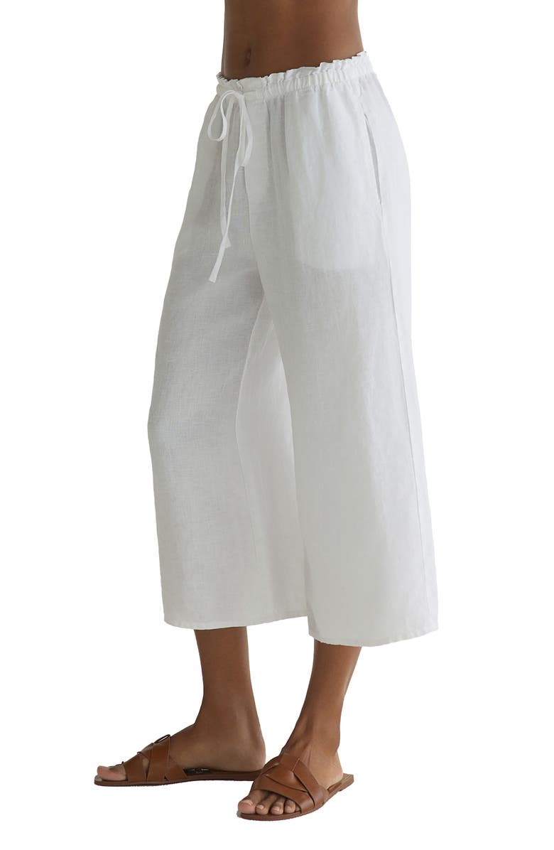 Bella Dahl Ruffle Waist Wide Leg Cropped Linen Pants, Alternate, color, 