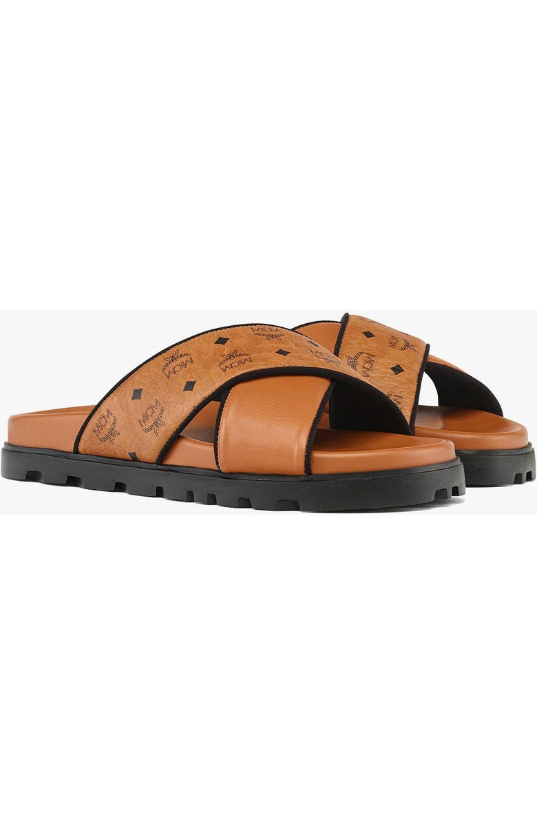 MCM Cross Sandal in Visetos Leather Mix, Alternate, color,