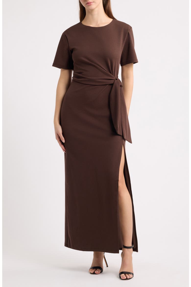 Coen Tie Waist Maxi Dress, Main, color, DARK BROWN