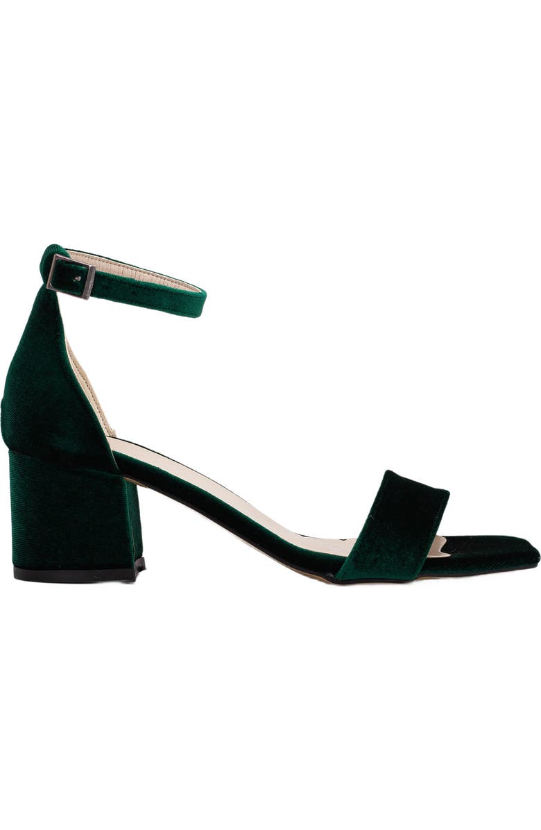 Forever & Always Shoes Athena Low Heel Sandals with Ribbon, Alternate, color, Emerald Green Velvet