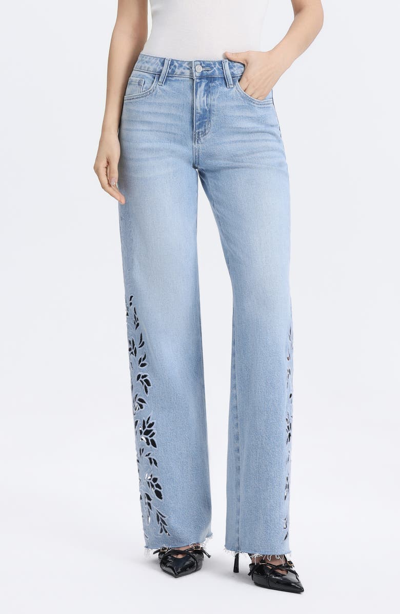 Bayeas Floral Raw Hem Straight Leg Jeans, Main, color, Light Blue