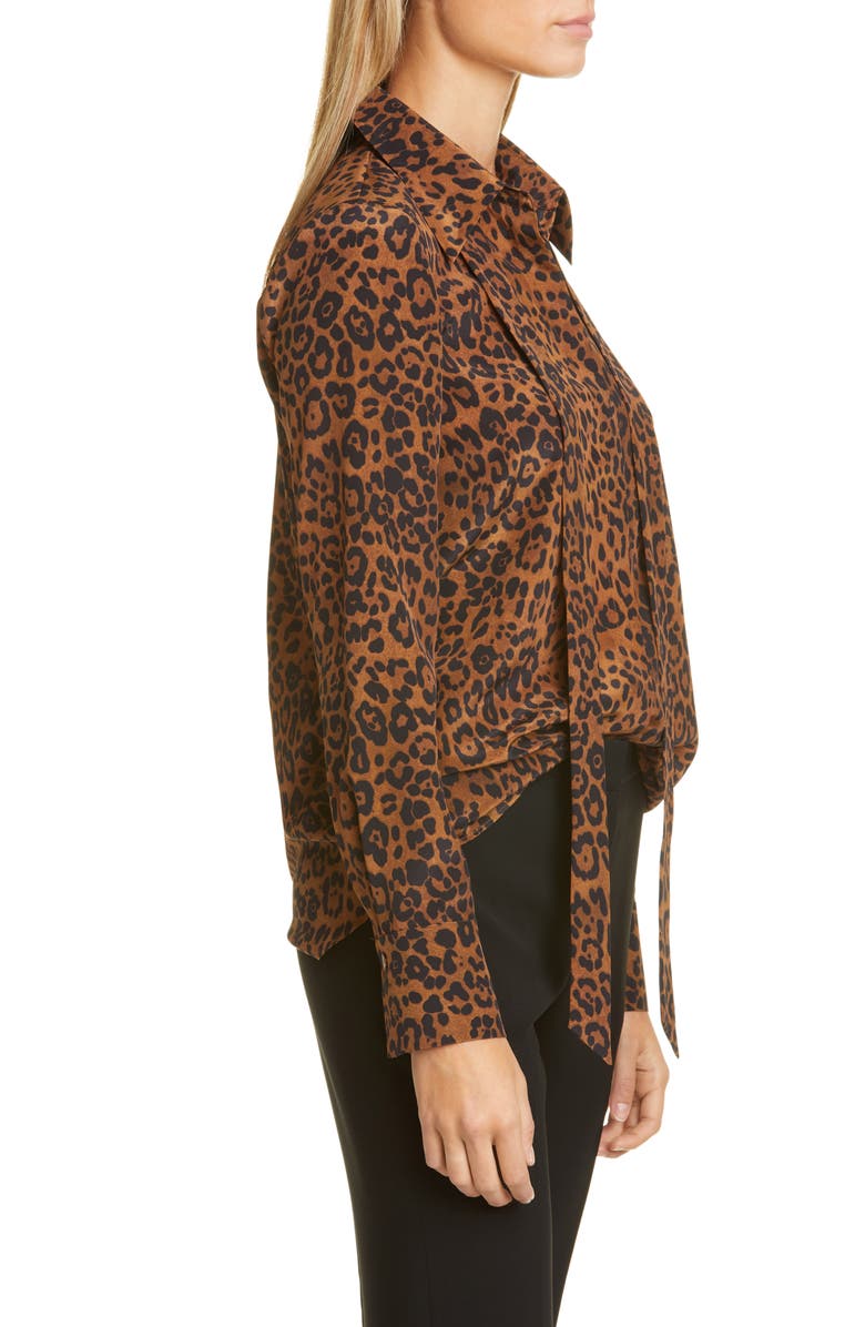 Lafayette 148 New York Diana Leopard Tie Neck Silk Blouse, Alternate, color,