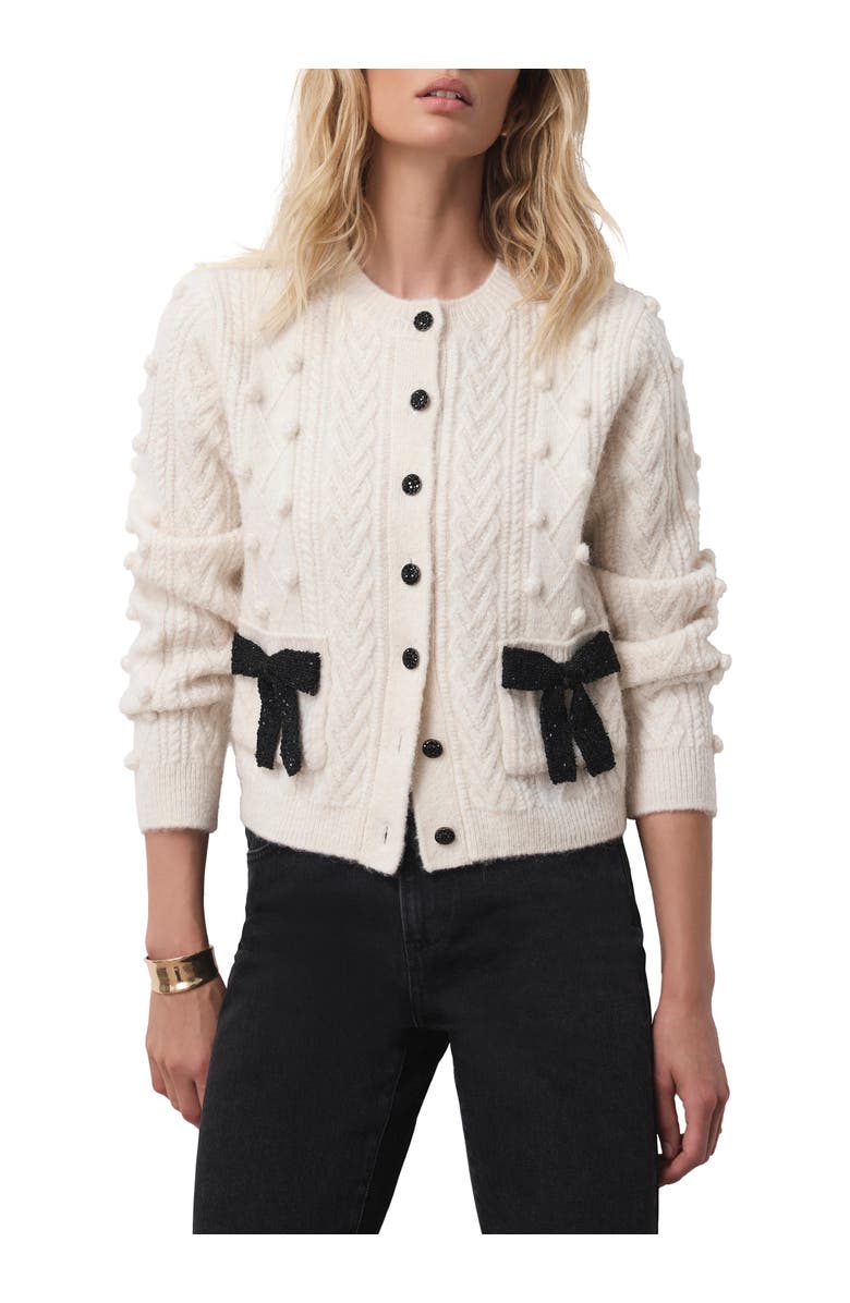MINT VELVET Bow Detail Wool Blend Cardigan, Main, color, Cream