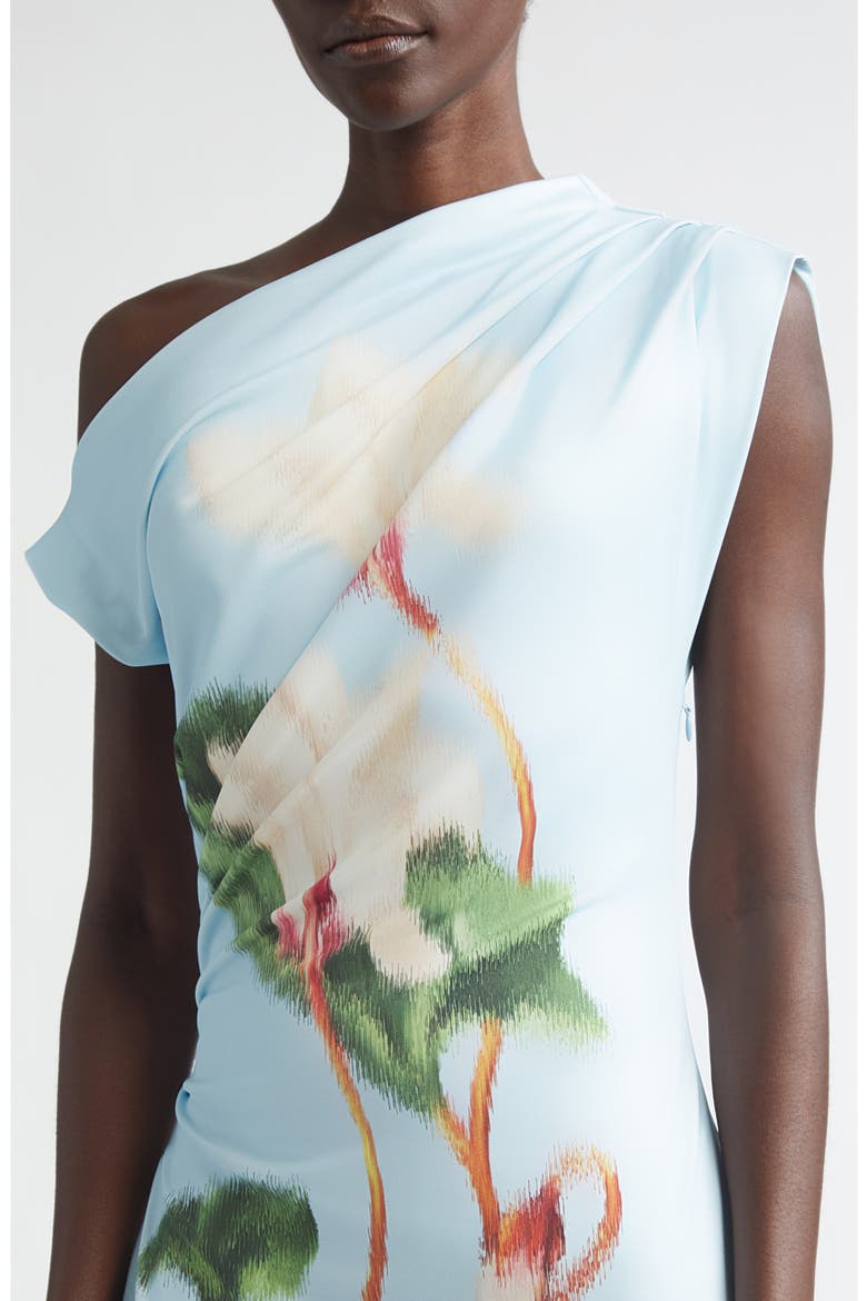 Chiné Cyclamen One-Shoulder Dress, Alternate, color, WHITE/ LIGHT BLUE