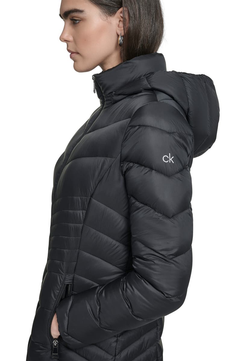 Calvin Klein Water Resistant Chevron Quilted Puffer Jacket, Alternate, color, Black