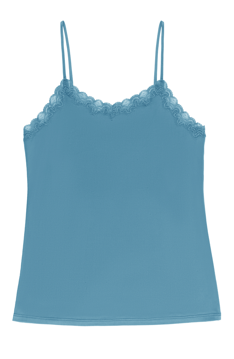 Uwila Warrior Soft Silk Lace Trim Camisole, Main, color, Storm Blue