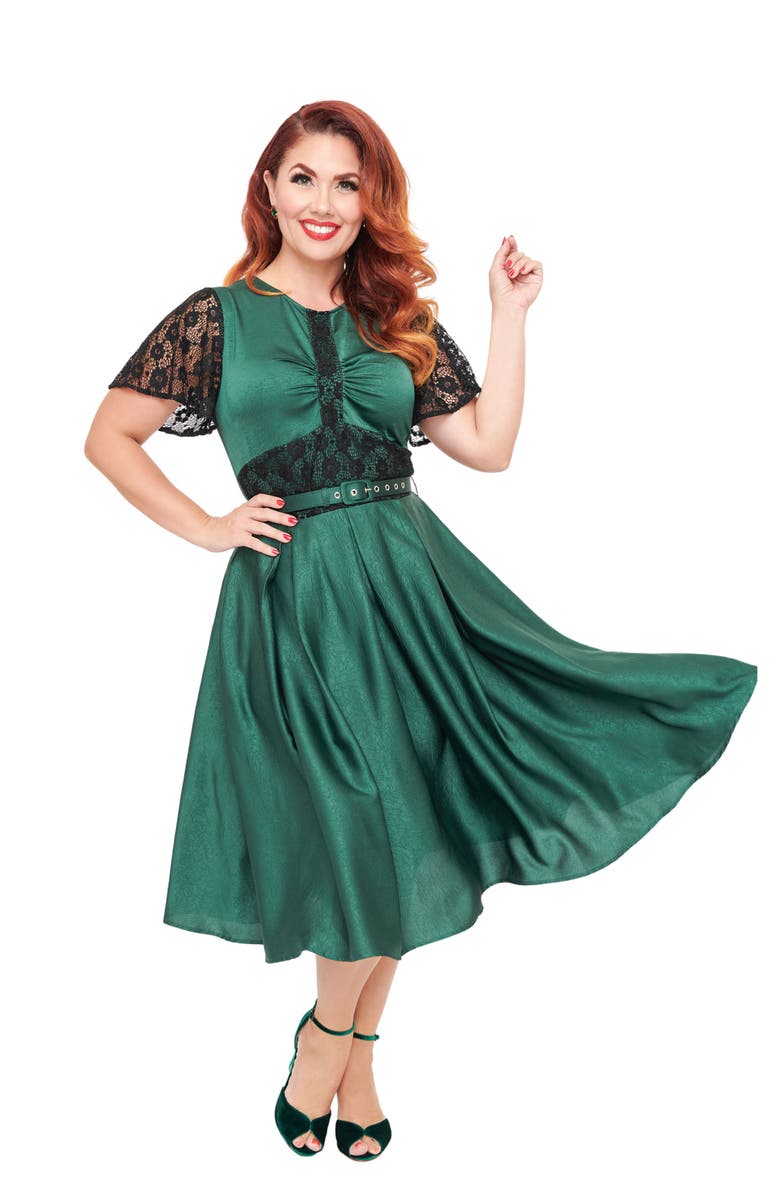 Unique Vintage 1940s Pleated Bodice Swing Dress, Main, color, 