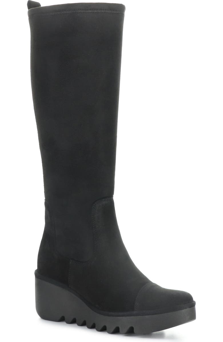 Fly London Budi Knee High Wedge Boot, Main, color, Black/ Black