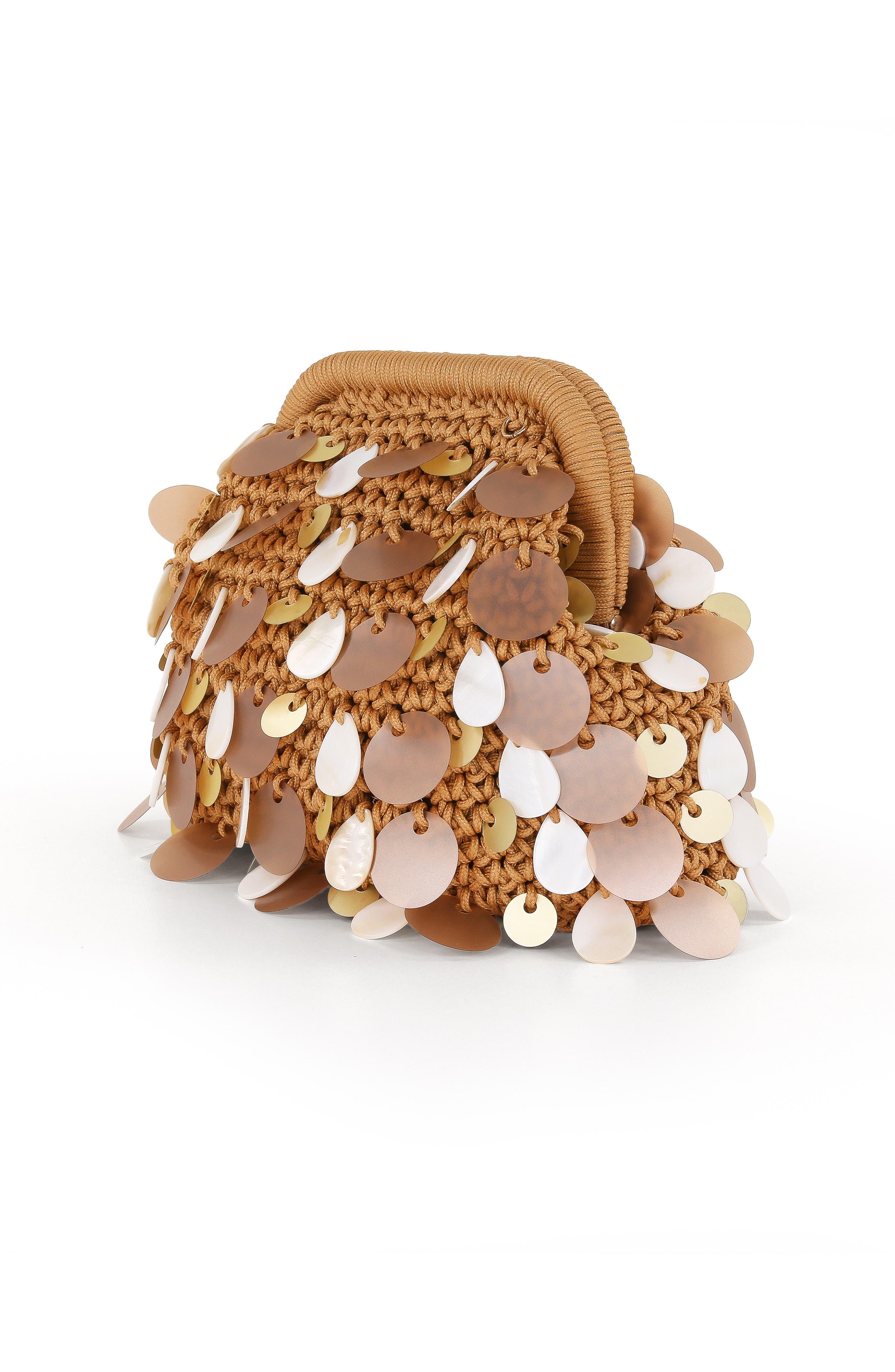 Jewel Badgley Mischka Marigold Crochet Corded Pouch Clutch w. Payette, Alternate, color, Gold