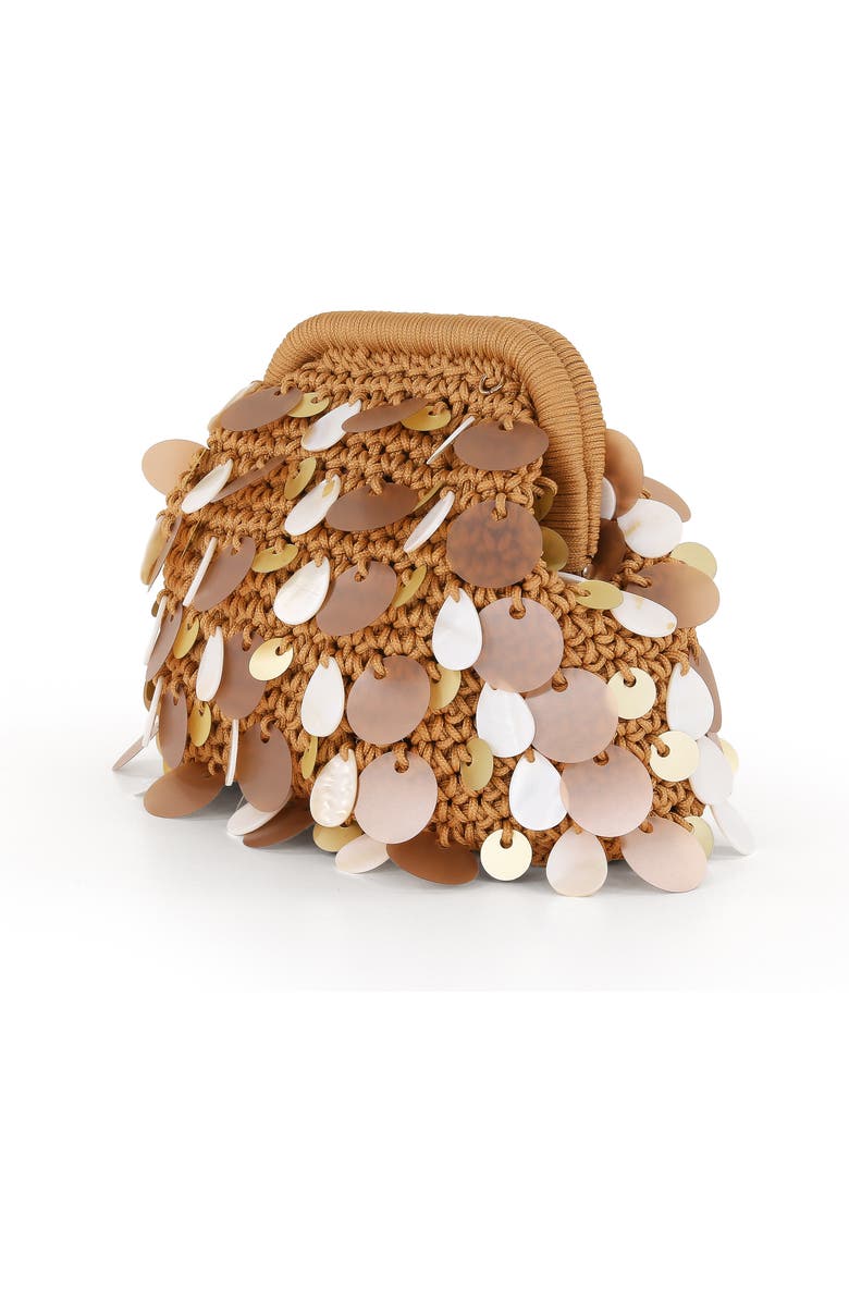 Jewel Badgley Mischka Marigold Crochet Corded Pouch Clutch w. Payette, Alternate, color, Gold