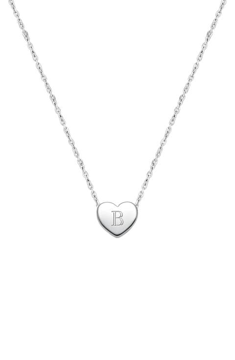 Sterling Silver Mini Sliding Heart & Engraved Initial 12-14" Necklace