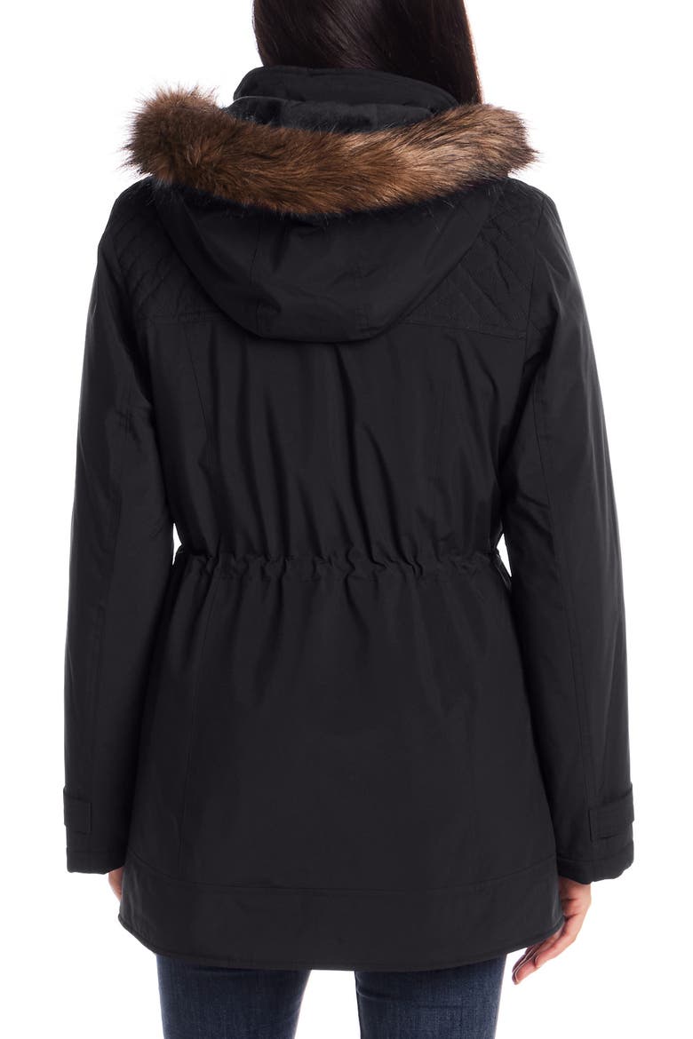 Faux Fur Trim Hooded Anorak, Alternate, color, BLACK