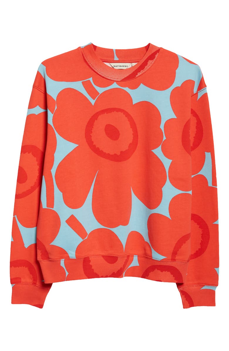Marimekko Leiot Unikko Kioski French Terry Sweatshirt, Alternate, color, Light Blue Red