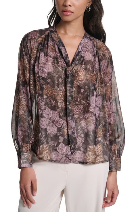 Foil Chiffon Tie Neck Top