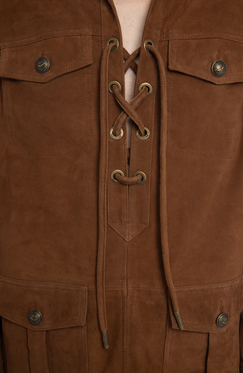 Zadig & Voltaire Remacha Long Sleeve Suede Shirtdress, Alternate, color, Cognac