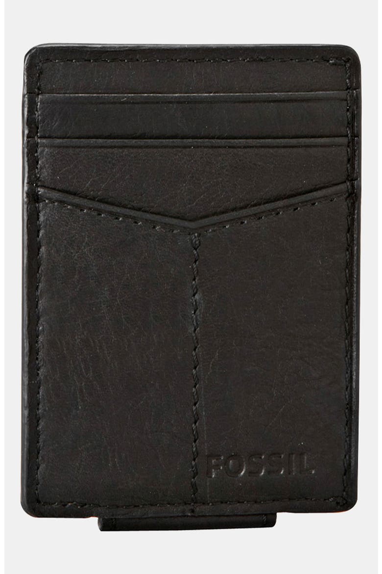 'Ingram' Leather Magnetic Money Clip Card Case, Alternate, color, BLACK
