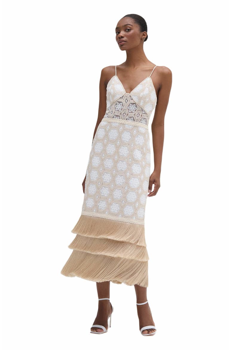 Natural Crochet Plunge Midi Dress, Main, color, OFF WHITE