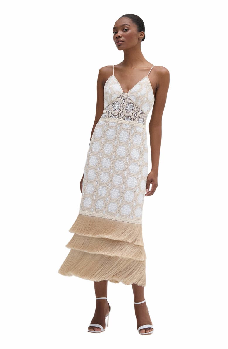 PatBO Natural Crochet Plunge Midi Dress, Main, color, 