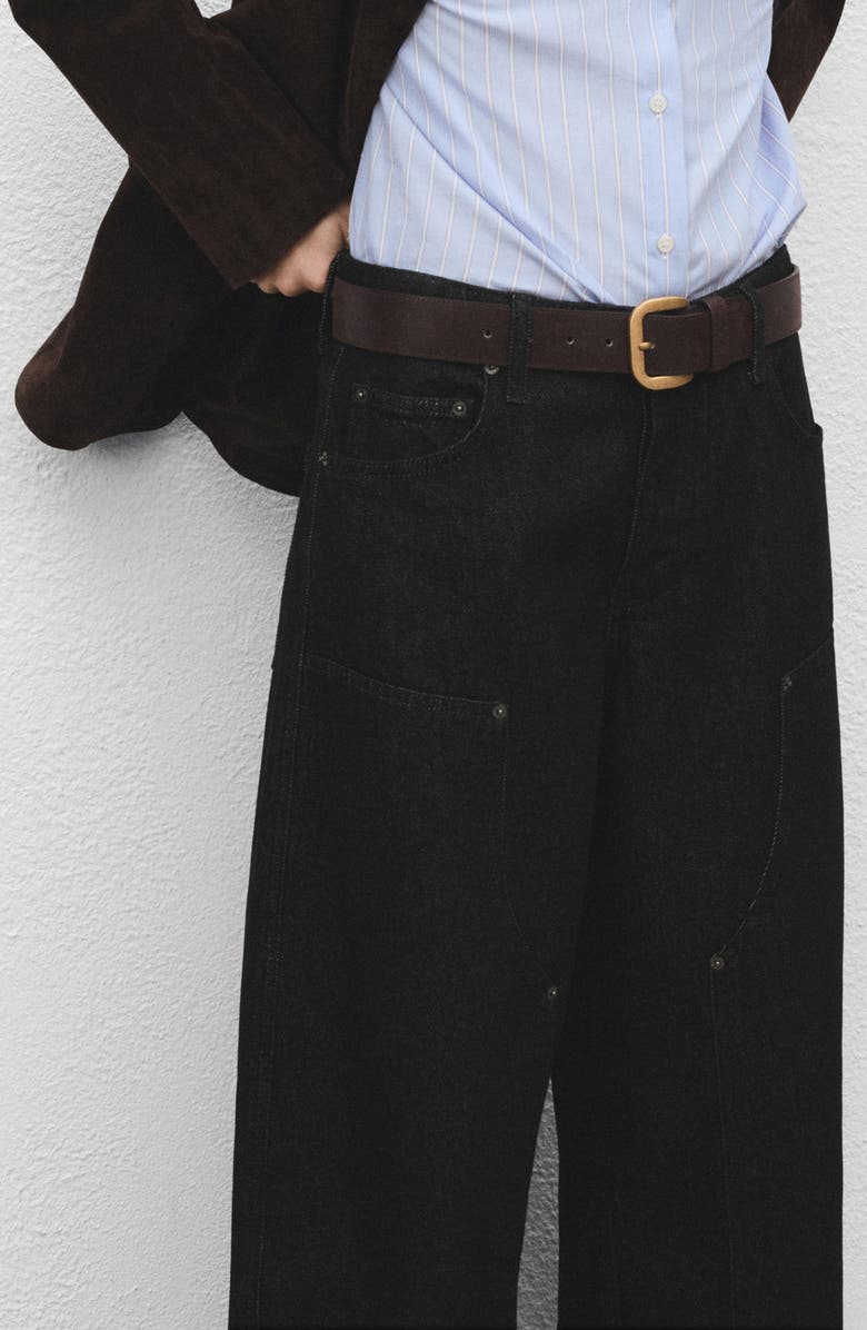 MANGO Patch Detail Barrel Leg Jeans, Alternate, color, Black