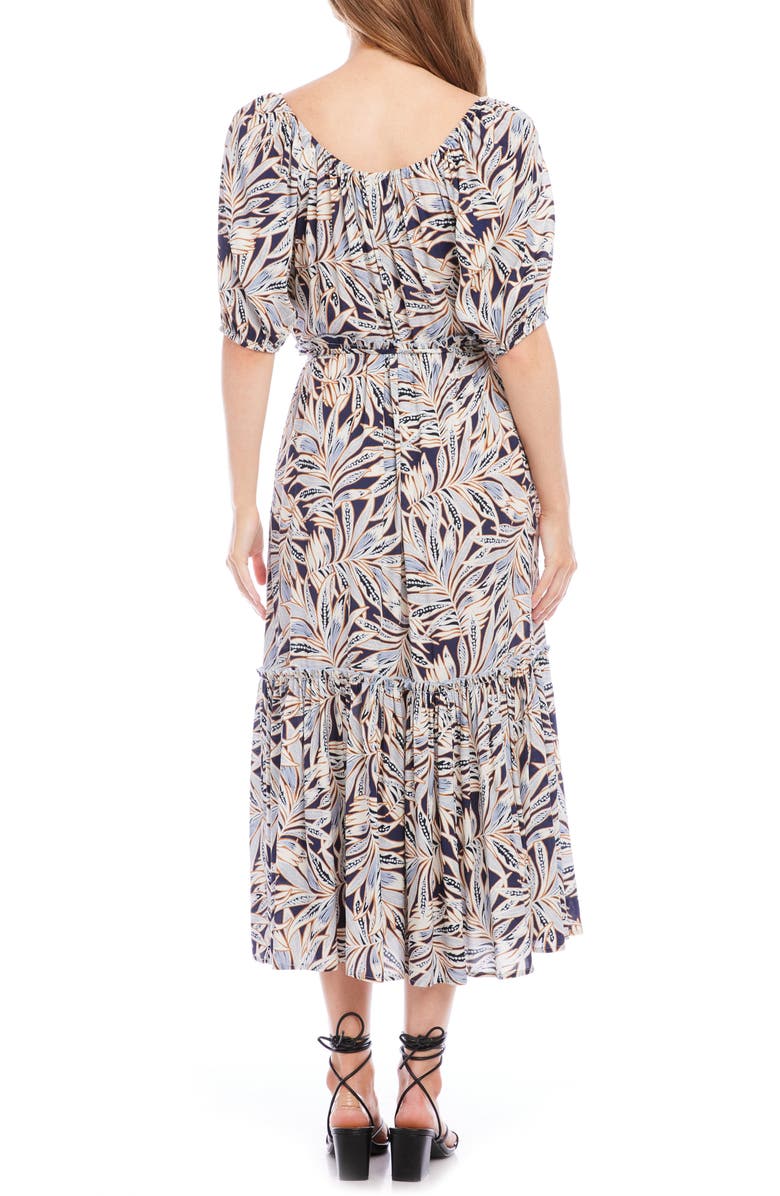 Karen Kane Palm Print Puff Sleeve Midi Dress, Alternate, color, Print