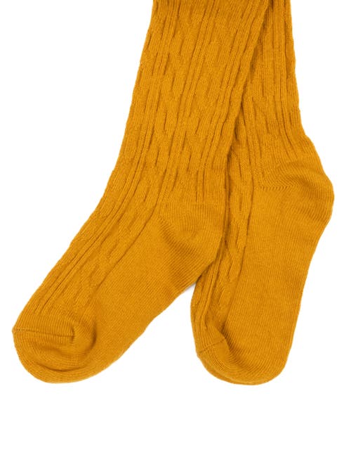 Leveret Girls Cable Knit Tights, Cotton Blend In Yellow