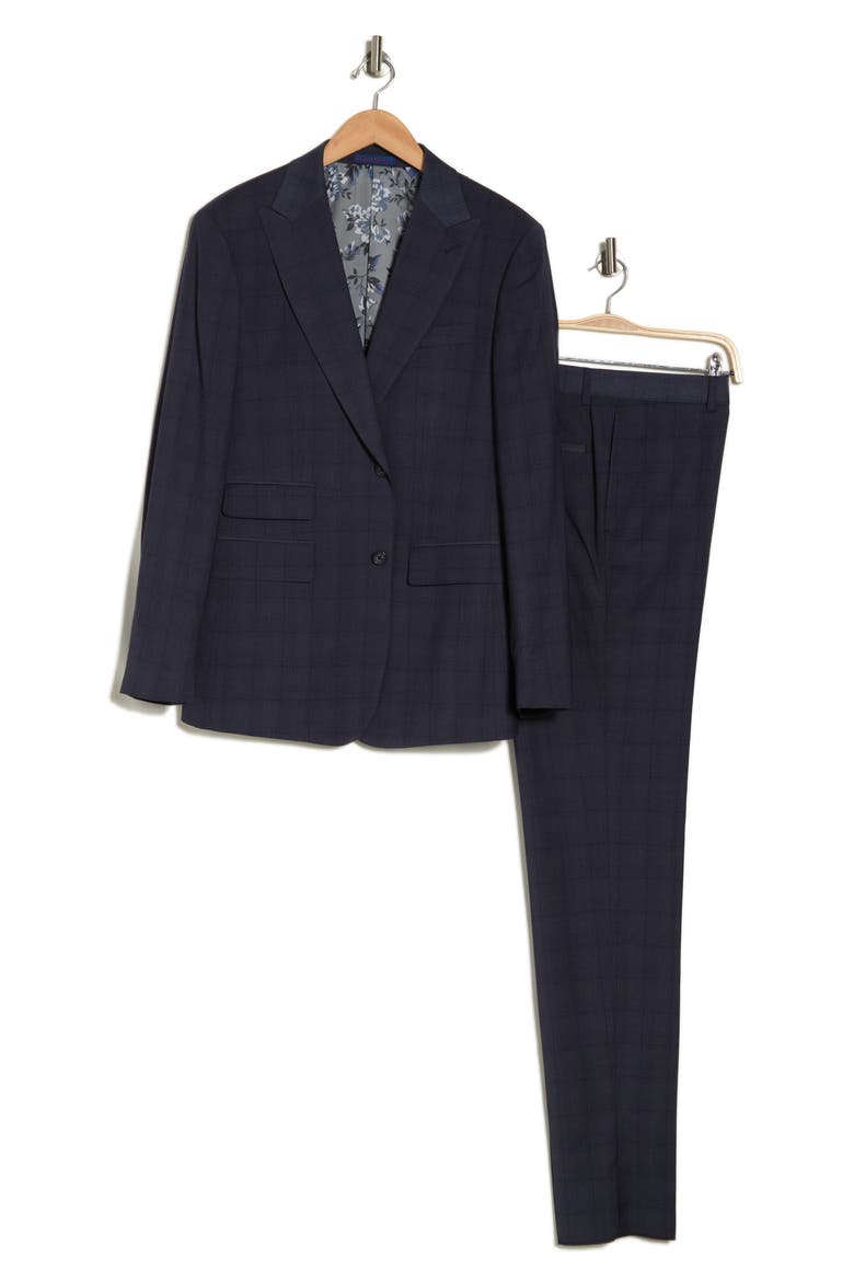 Plaid Trim Fit Peak Lapel Two-Piece Suit, Alternate, color, GRAY