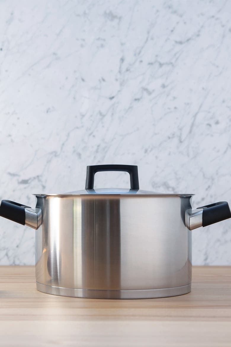 Silver/Black Ron 10" 6.8 Quart Covered Stockpot, Alternate, color, SILVER/ BLACK HANDLE