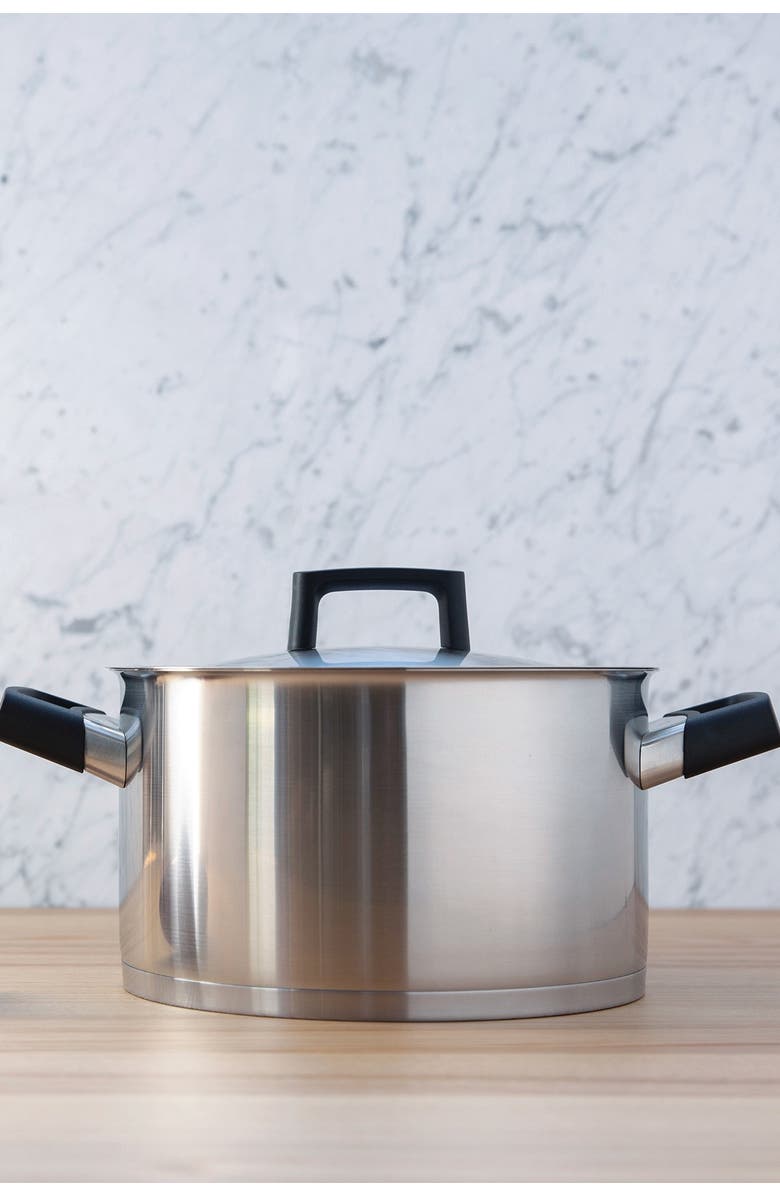 BergHOFF Silver/Black Ron 10" 6.8 Quart Covered Stockpot, Alternate, color, Silver/ Black Handle