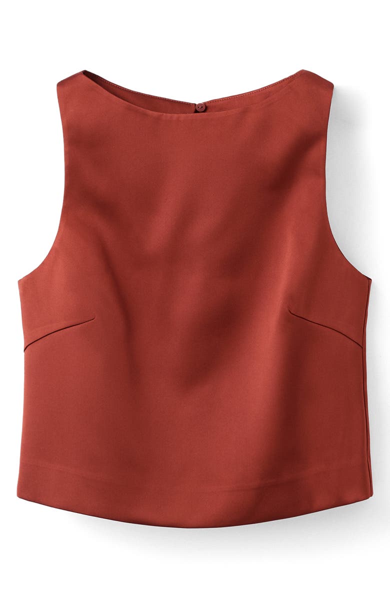 MANGO Jackie-O Bow Back Sleeveless Crop Satin Top, Main, color, 