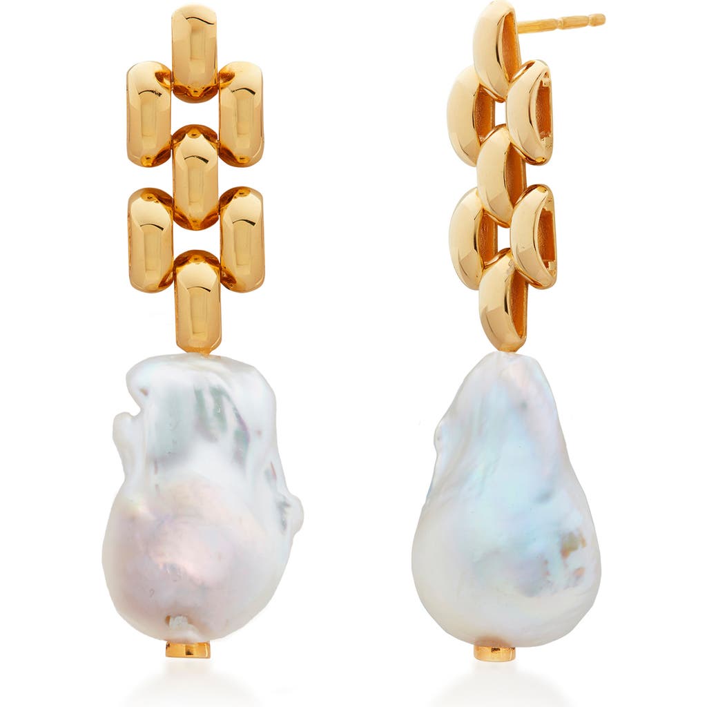 Monica Vinader Heirloom Baroque Pearl Drop Earrings In Gold