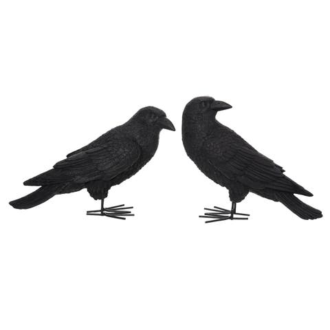 Resin Fright Night Crow Set of 2 Decorative Objects for Halloween Home Decor