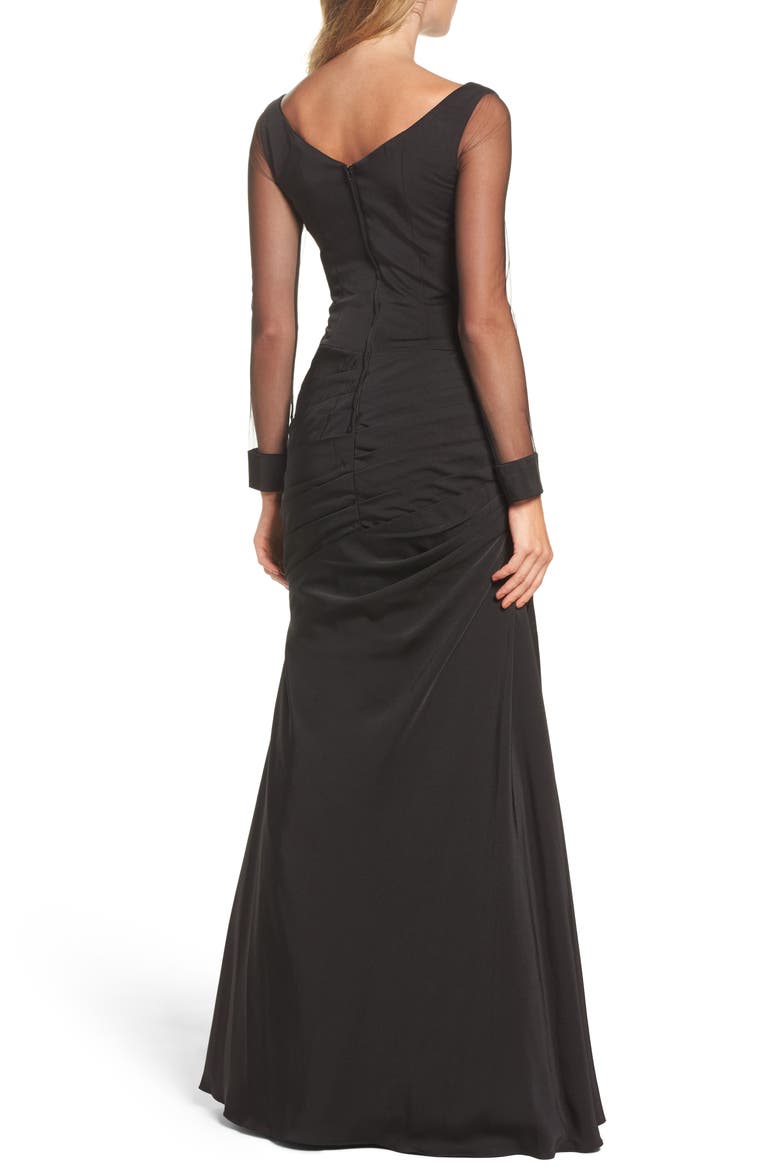 Sheer Sleeve Gown, Alternate, color, BLACK