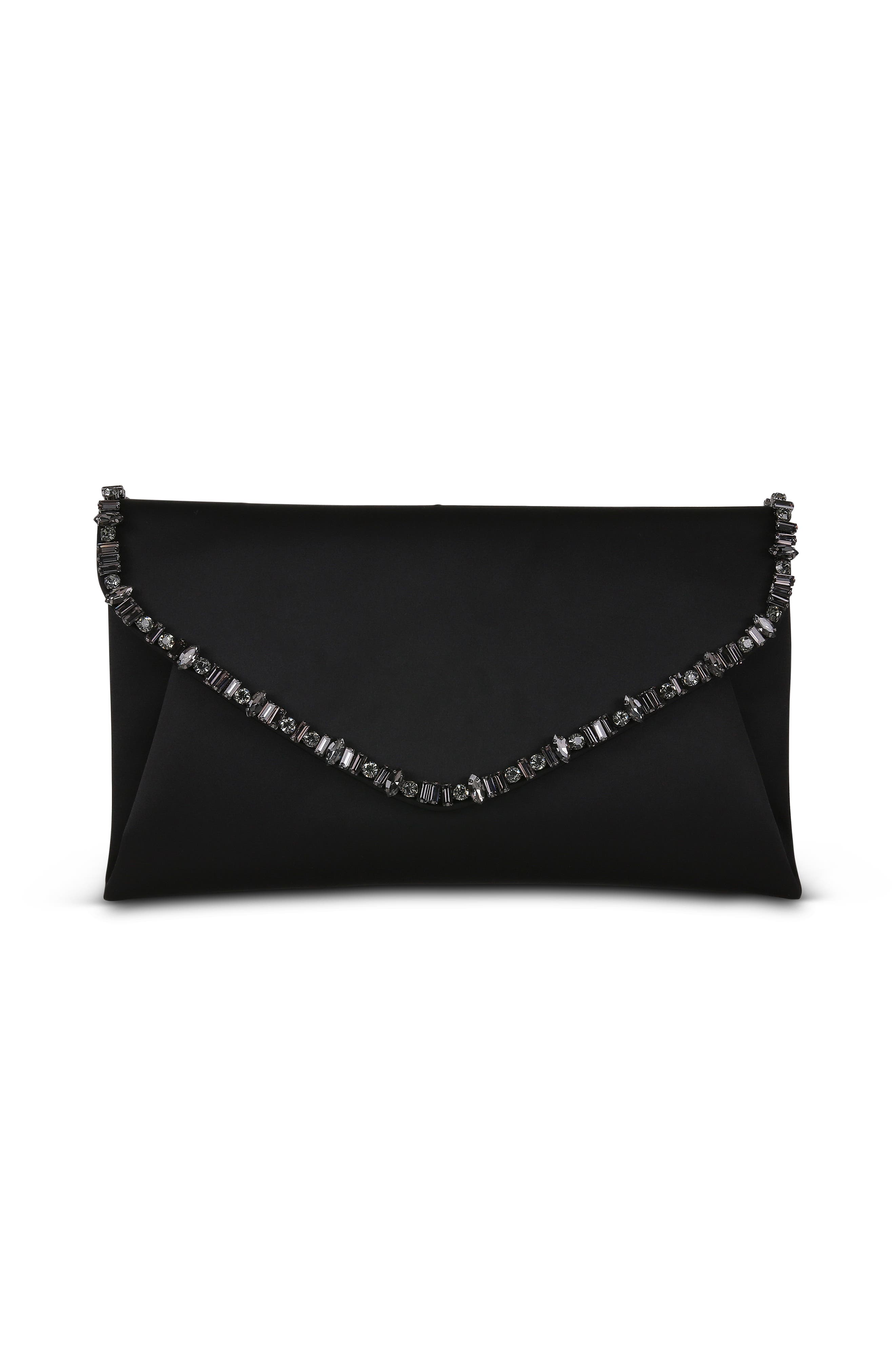 Jewel Badgley Mischka Mika Mix Crystal Neckline Envelope, Main, color, Black
