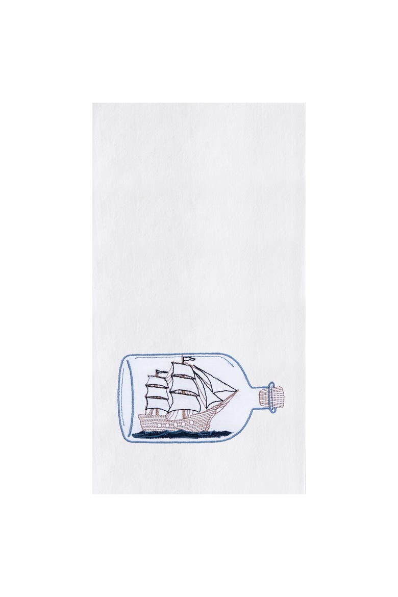 Ship In A Bottle Kitchen and Bathroom Embroidered Hand Towel, Main, color, Blue